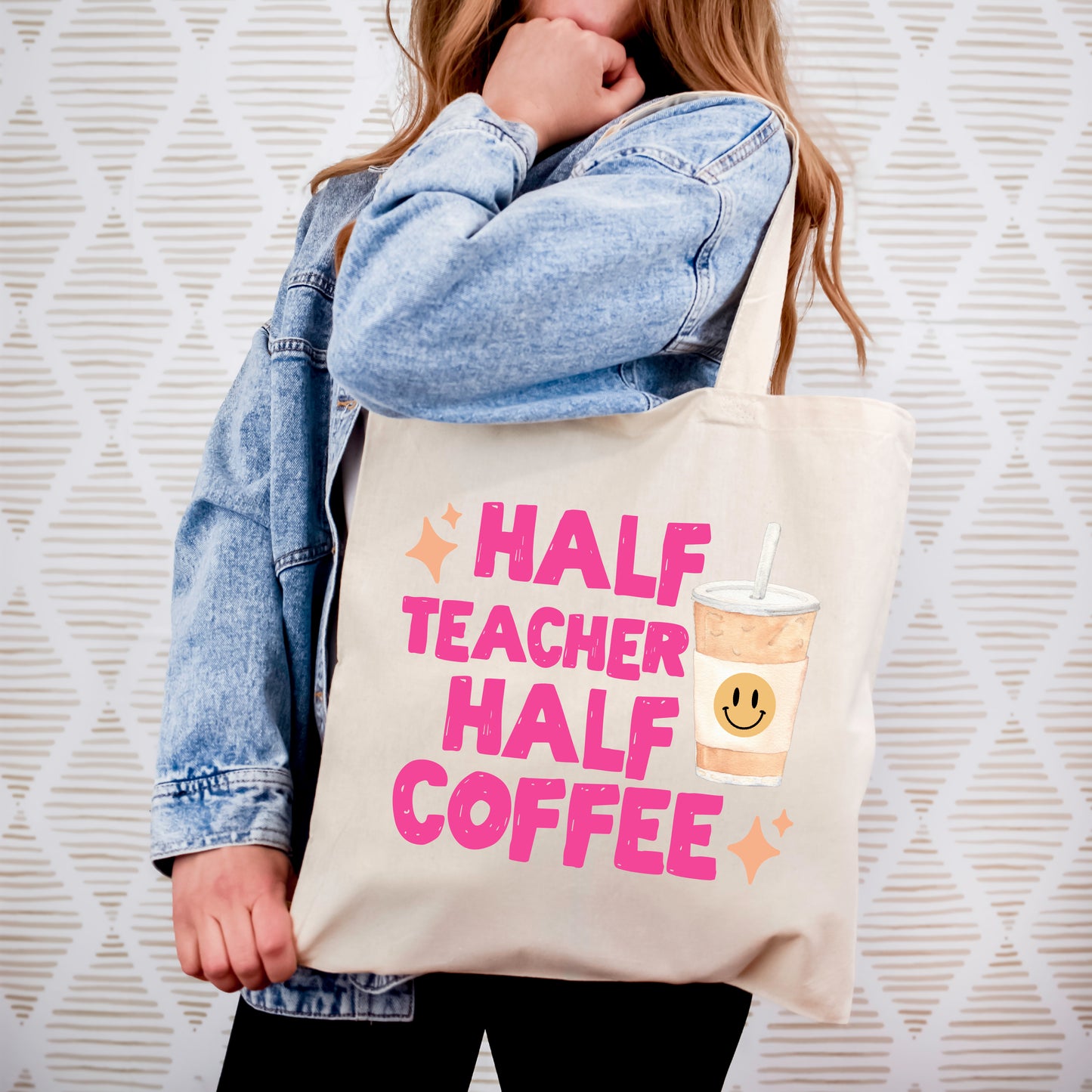 Half Coffe Half Teacher Coffee Teacher Appreciation Tote NEW