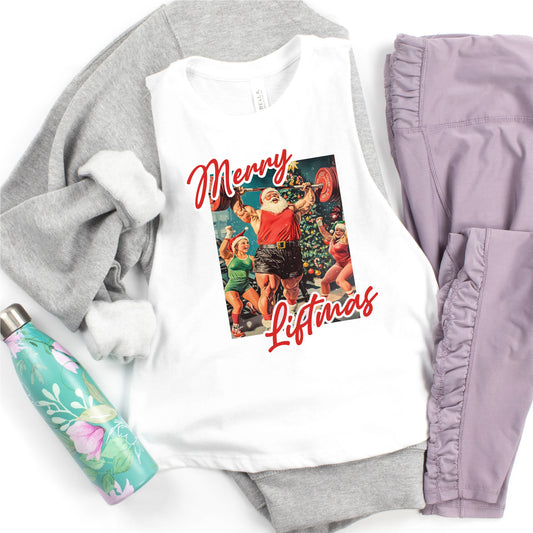 Merry Liftmas Santa Weightlifting Elves Bella Canvas Crop Tank New