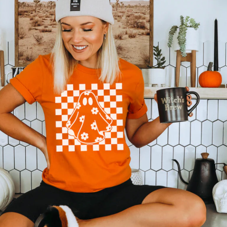 Checkerboard Ghost Retro Skater Halloween Bella Canvas Unisex
