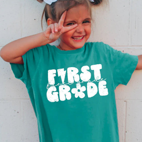 First Grade Distressed Back To School Grade Levels Tee