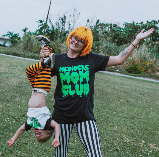 *Mediocre Mom Club Lime Green SLIME  Black Tee Mom