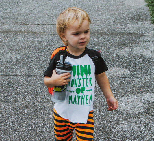 Mini Monster of Mayhem Halloween INFANT Black and White Raglan Tshirt Holiday