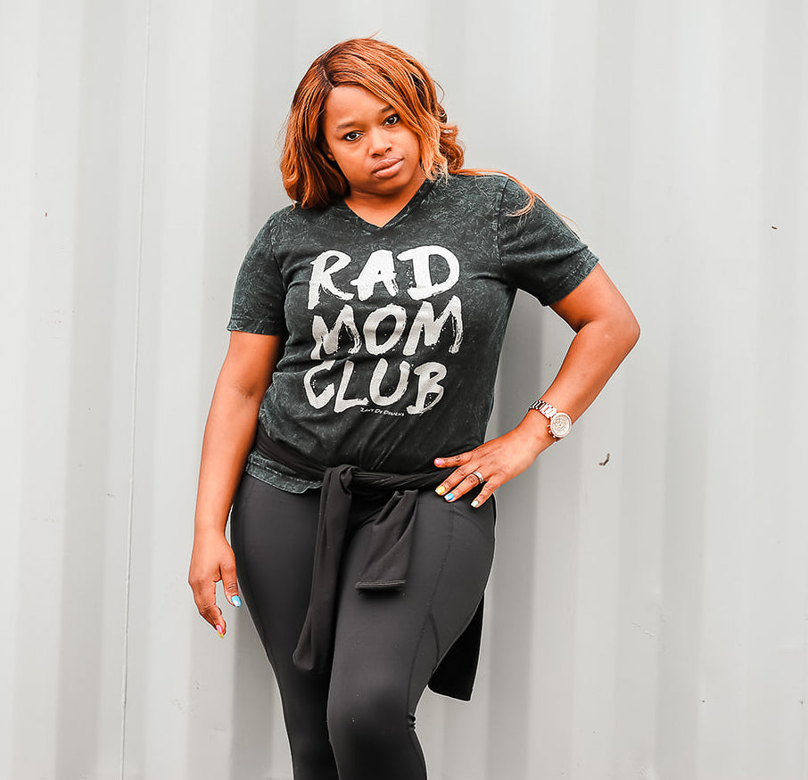 Rad mom acid wash vnck tee with the writing saying, "RAD MOM CLUB" in white font - Rad - Mom