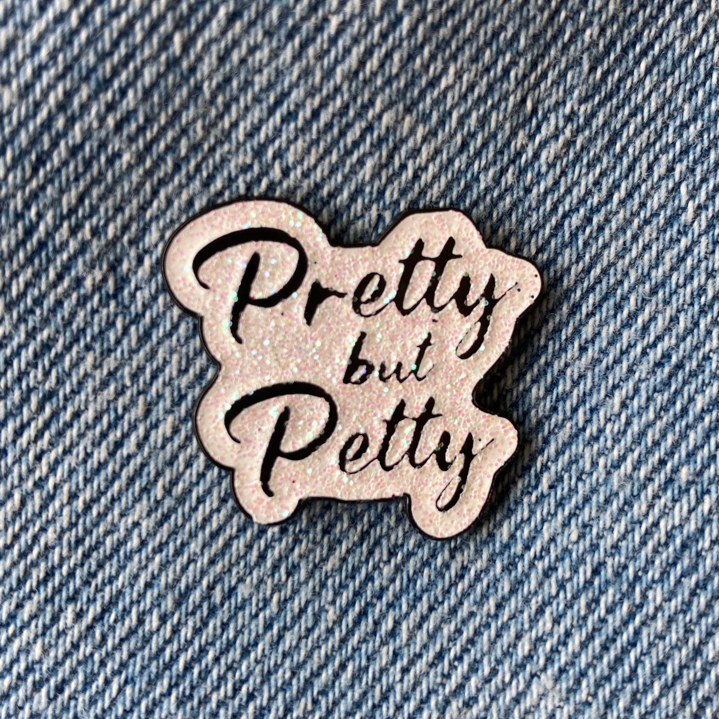 Pretty but Petty White Glitter Enamel Lapel Pin Accessories