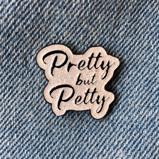 Pretty but Petty White Glitter Enamel Lapel Pin Accessories