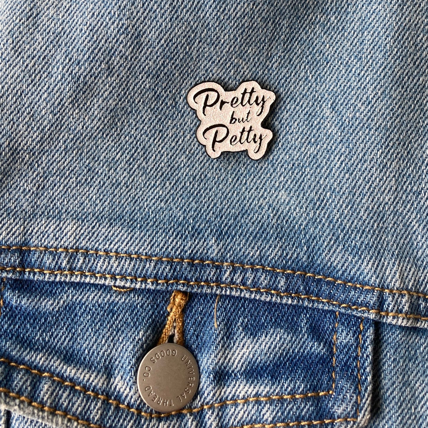 Pretty but Petty White Glitter Enamel Lapel Pin Accessories
