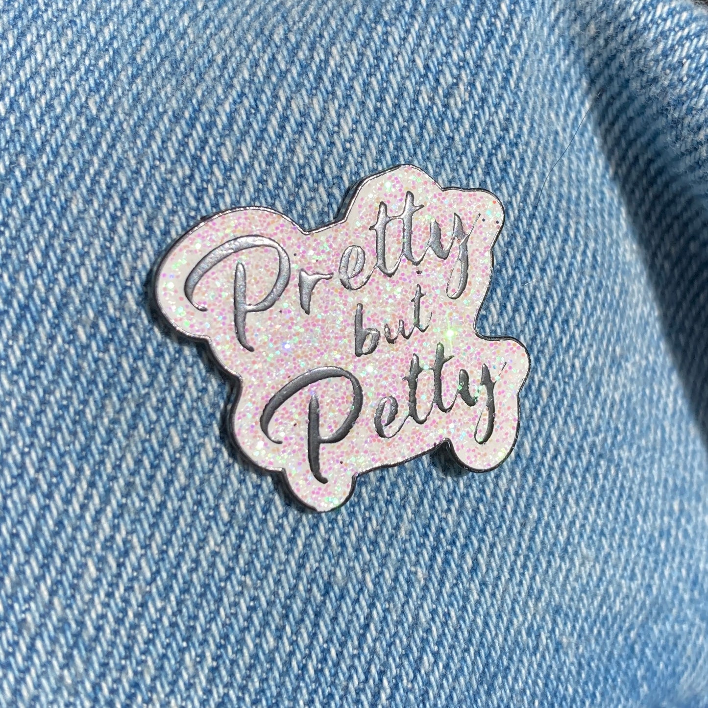 Pretty but Petty White Glitter Enamel Lapel Pin Accessories