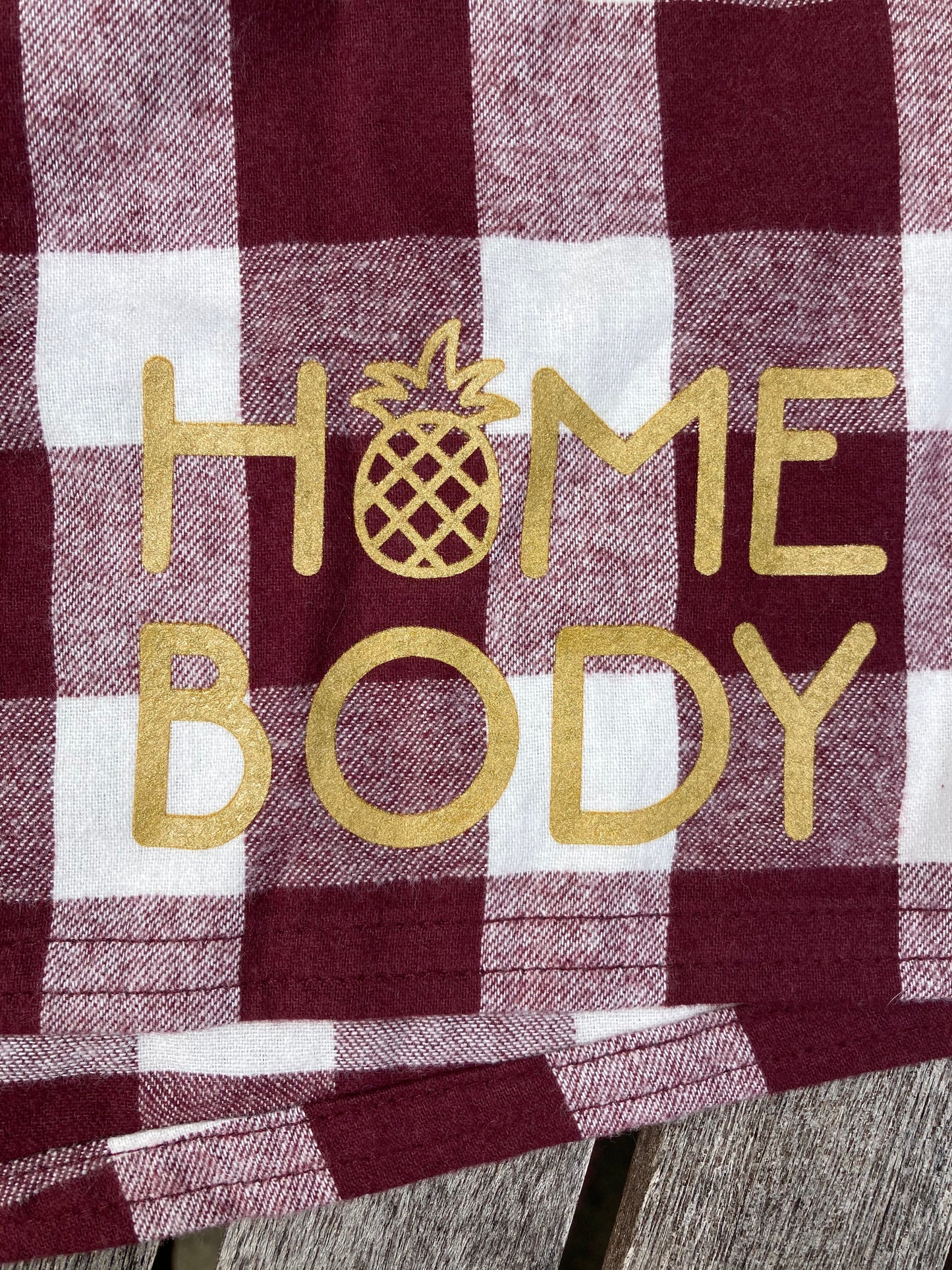Home Body Pineapple Maroon and White Buffalo Plaid Flannel Shorts