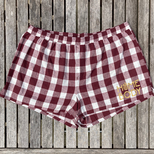 Home Body Pineapple Maroon and White Buffalo Plaid Flannel Shorts