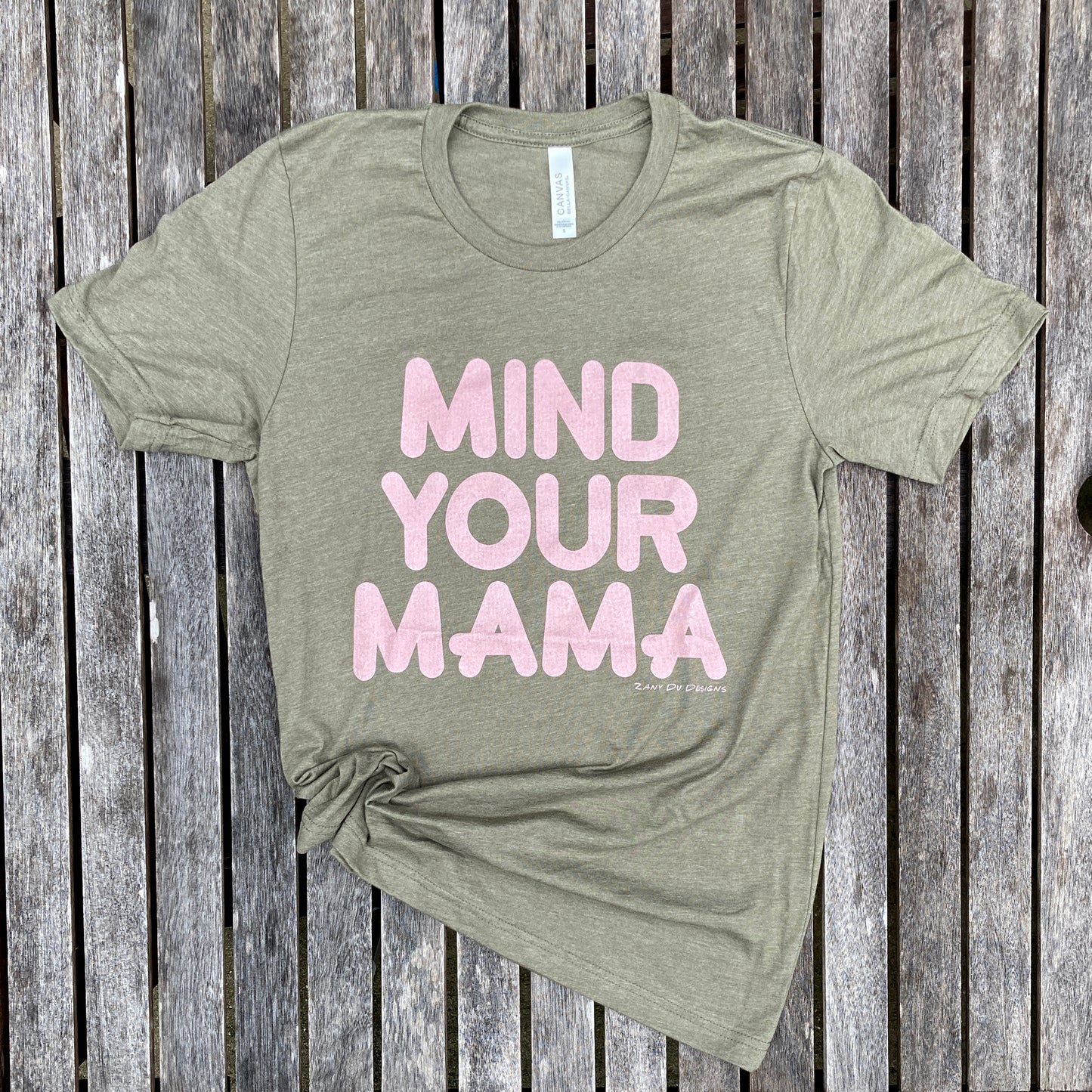 Mind Your Mama Metallic Rose Gold on OLIVE Green Tee
