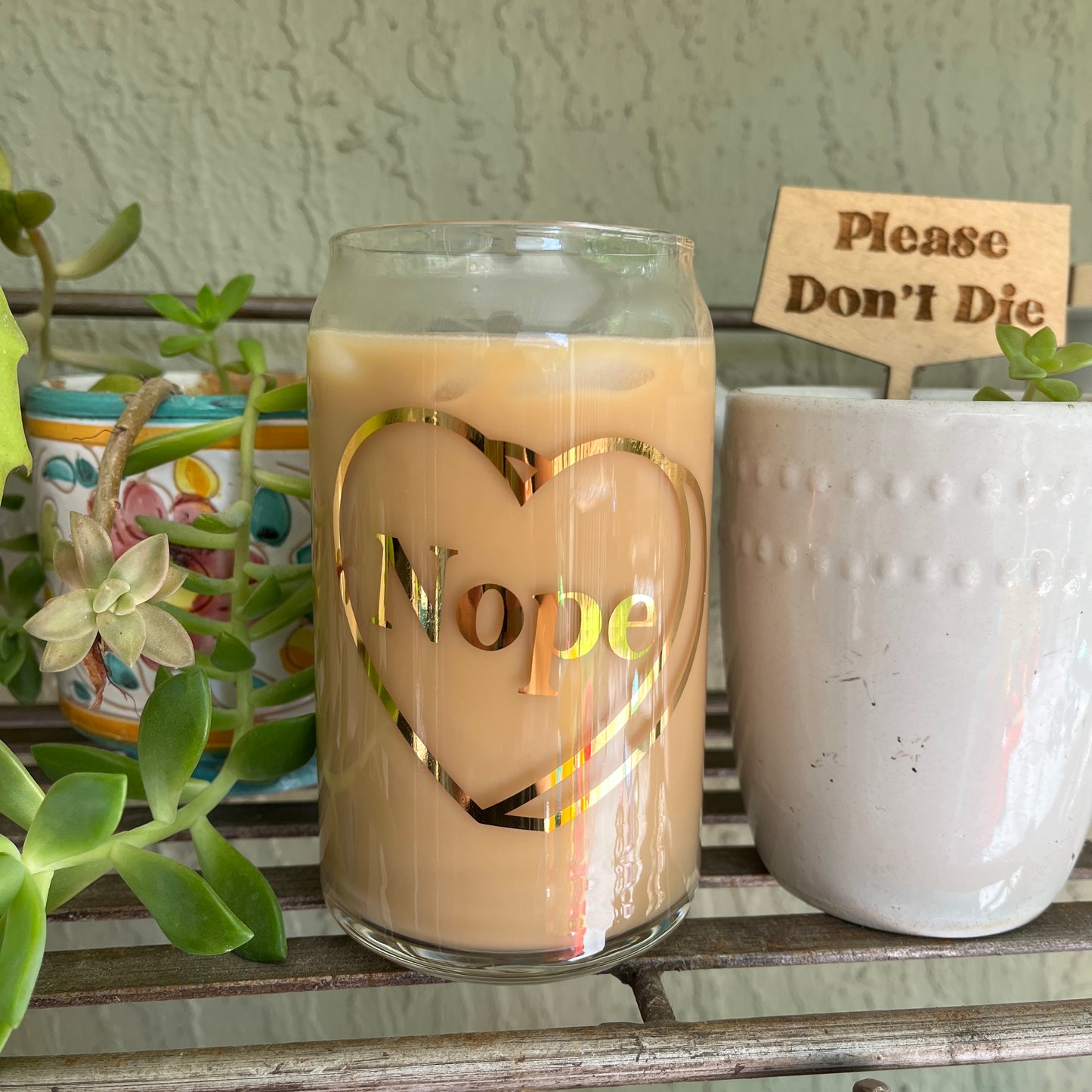 Nope Heart Gold Beer Can Glass