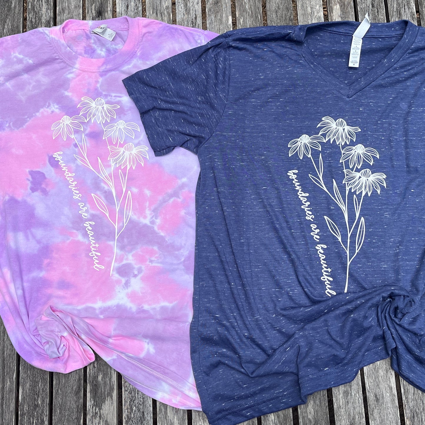 Boundaries are Beautiful Tie Dye Blue Marble Vneck Tee