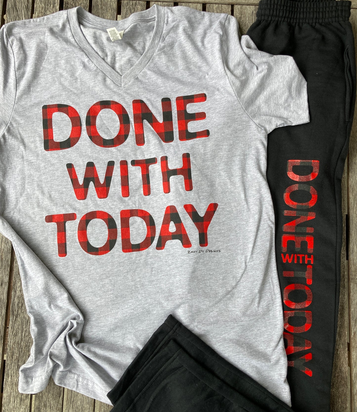 Done With Today Buffalo Plaid Vneck Tshirt