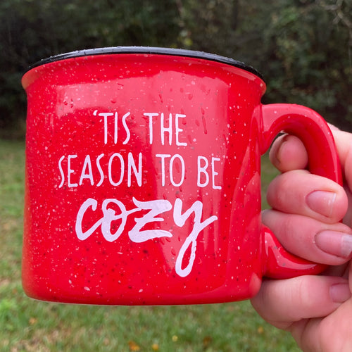 Tis the Season to be Cozy Red Ceramic Campfire Mug Cup 15 oz