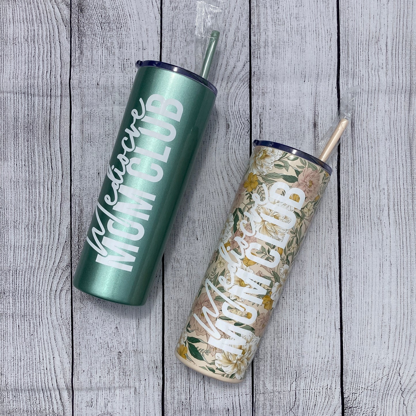 20ounce tumbler with straw saying, "MEDIOCRE MOM CLUB" - Green tumbler - Camo Tumbler - New mom
