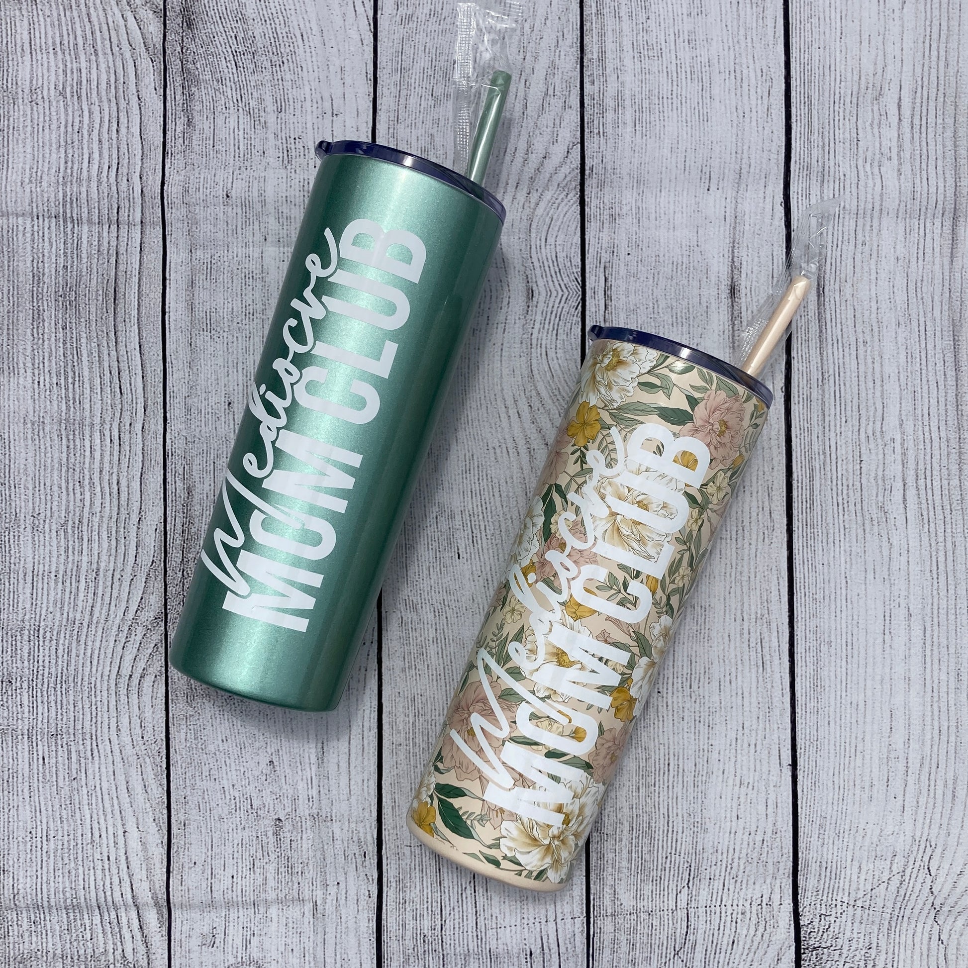 20ounce tumbler with straw saying, "MEDIOCRE MOM CLUB" - Green tumbler - Camo Tumbler - New mom