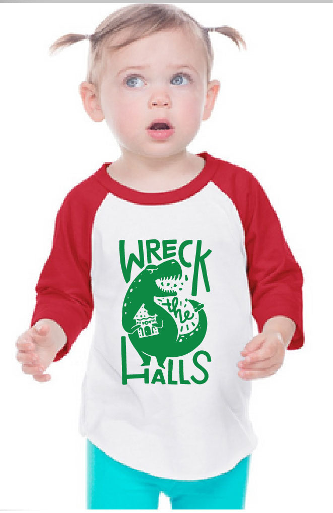 Family Dino Christmas INFANT Baseball Tee Wreck the Halls
