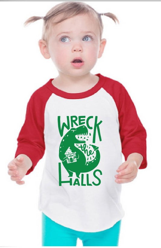 Family Dino Christmas INFANT Baseball Tee Wreck the Halls