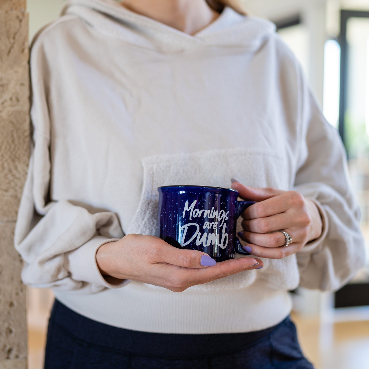 Mornings are Dumb Cobalt Ceramic Campfire Mug Cup 15 oz