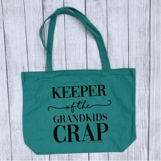 Keeper of The Grandkids Crap Canvas Sea Foam Green Tote