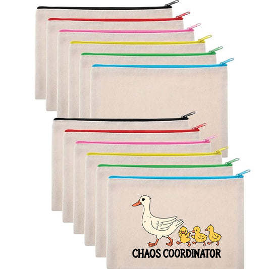 Chaos Coordinator Duck Ducklings Teacher Appreciation Colorful Zipper Canvas Pouches NEW