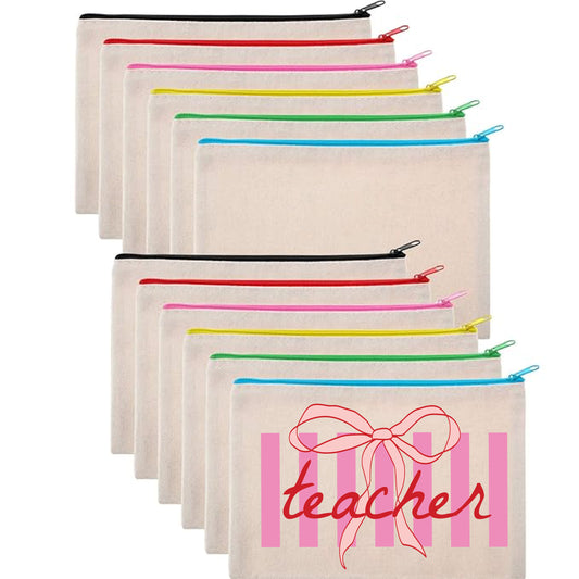 Teacher Coquette Teacher Appreciation Colorful Zipper Canvas Pouches NEW