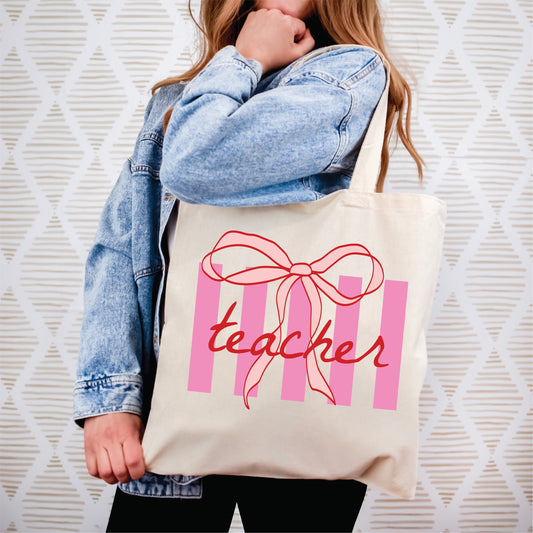 Coquette Trendy Teacher Stiped Teacher Appreciation Tote NEW
