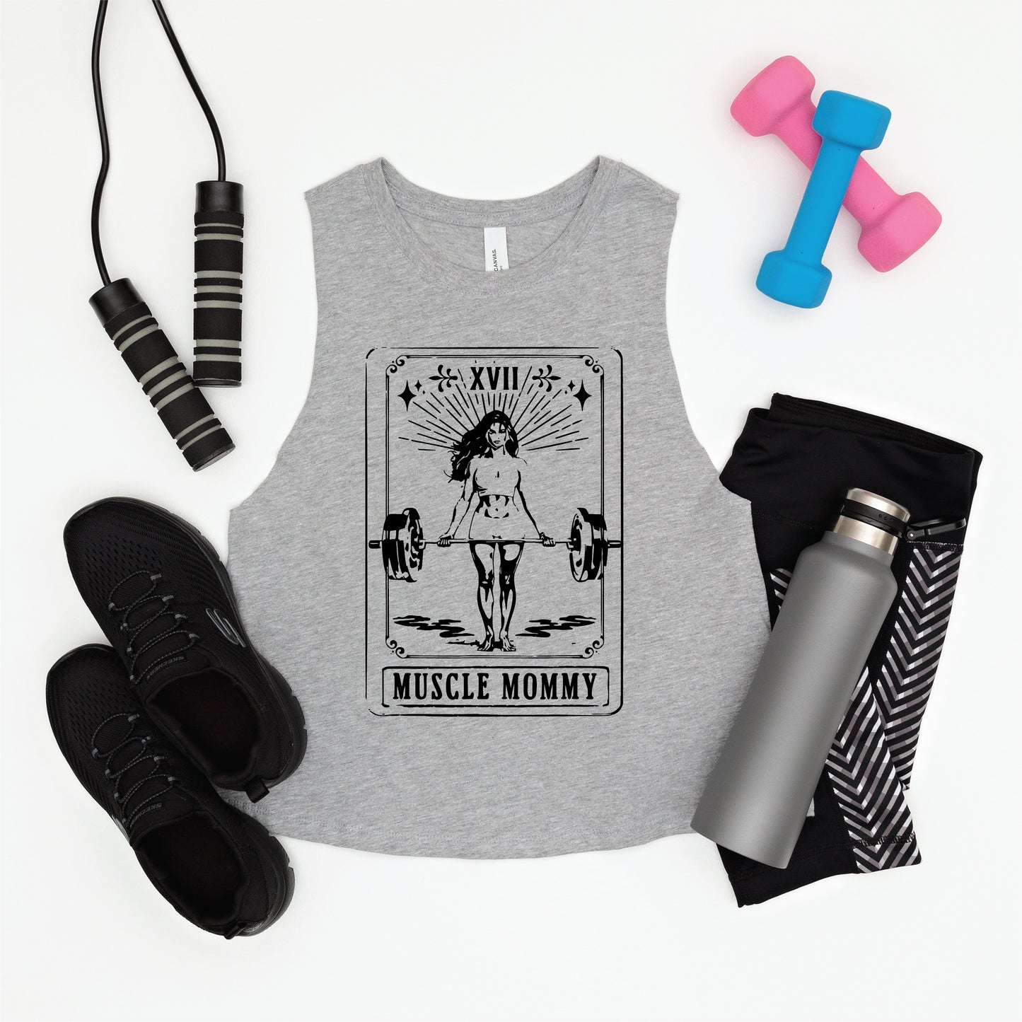 Muscle Mommy Work Out Weightlifting Bella Canvas Crop Tank New