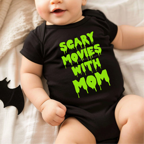 Scary Movies with Mom Neon Green INFANT Bodysuit