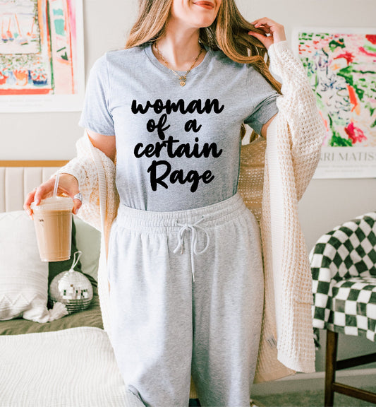 Woman of a Certain Rage Shirt | Funny Sarcastic Graphic Tee for Women | Burnout Humor Tee | Athletic Heather Grey Shirt | Relatable Women Tee NEW