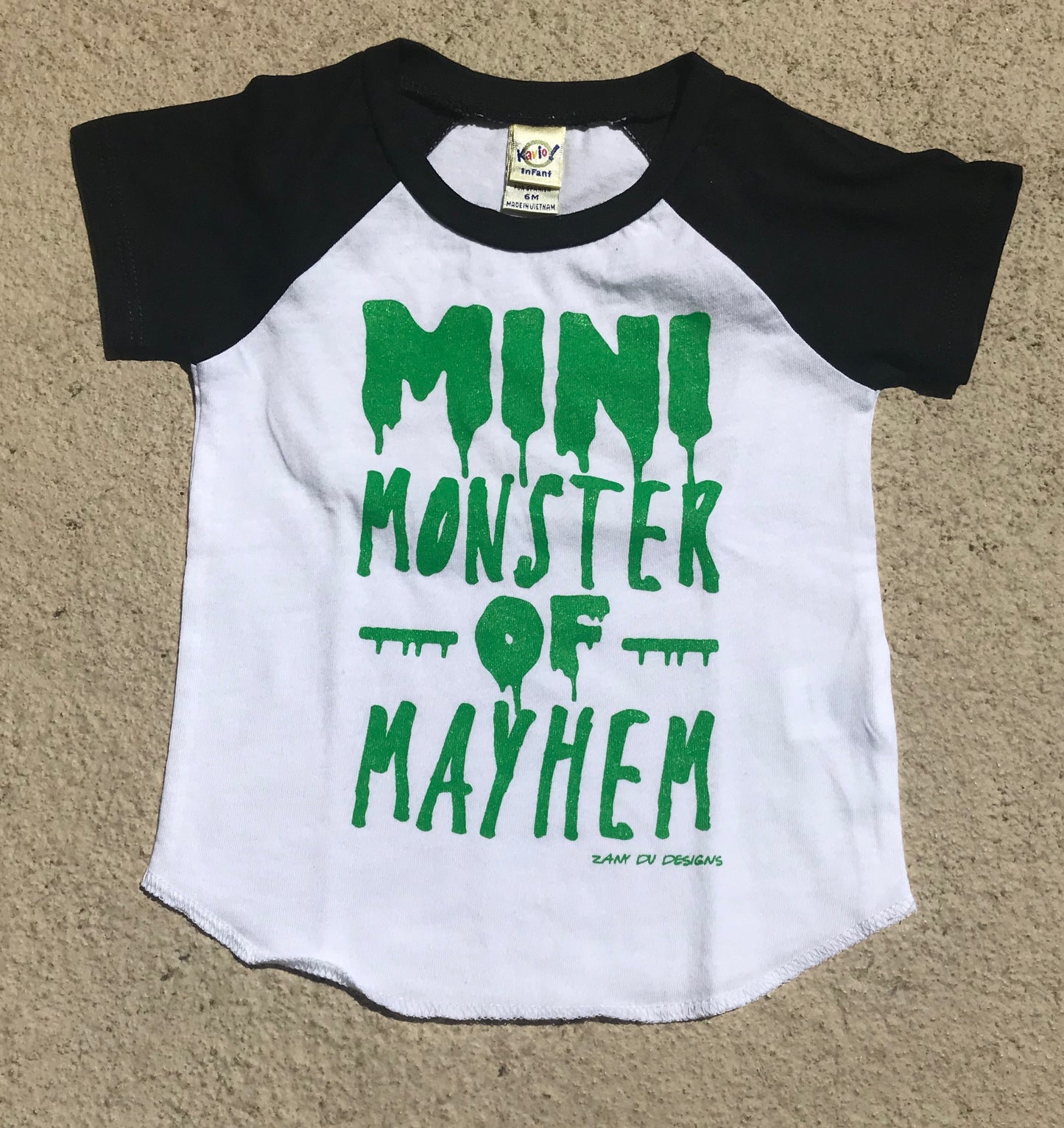 Mini Monster of Mayhem Halloween INFANT Black and White Raglan Tshirt Holiday