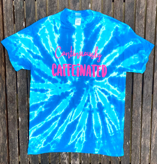 Continuously Caffeinated Blue Tie Dye Women Tee SALE