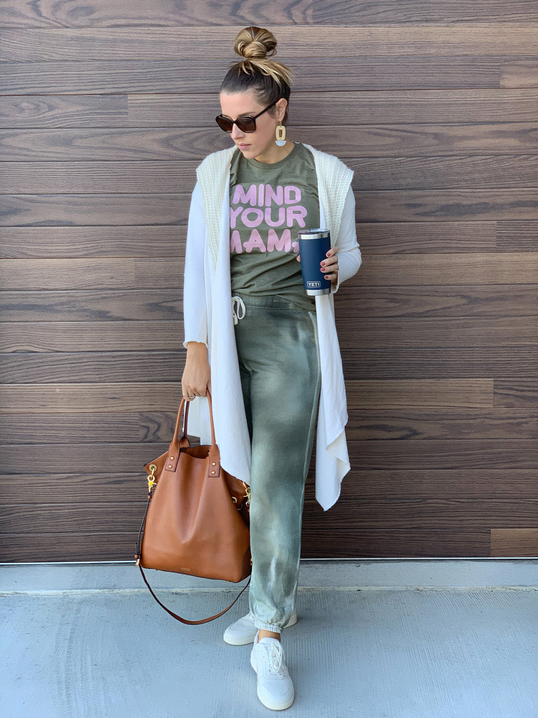 Mind Your Mama Metallic Rose Gold on OLIVE Green Tee