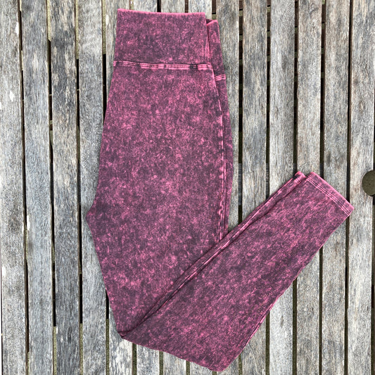 Burgundy Acid Wash Leggings