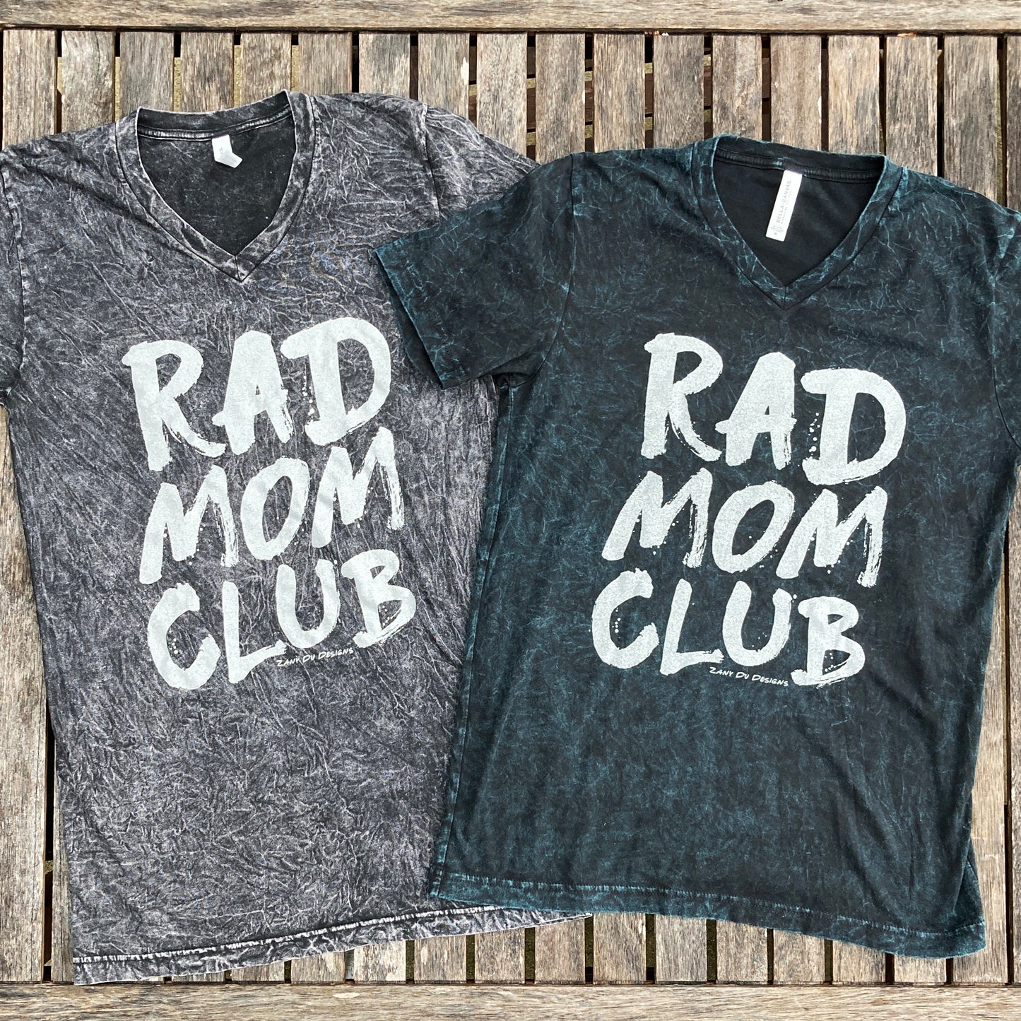 Rad mom acid wash vnck tee with the writing saying, "RAD MOM CLUB" in white font - Rad - Mom