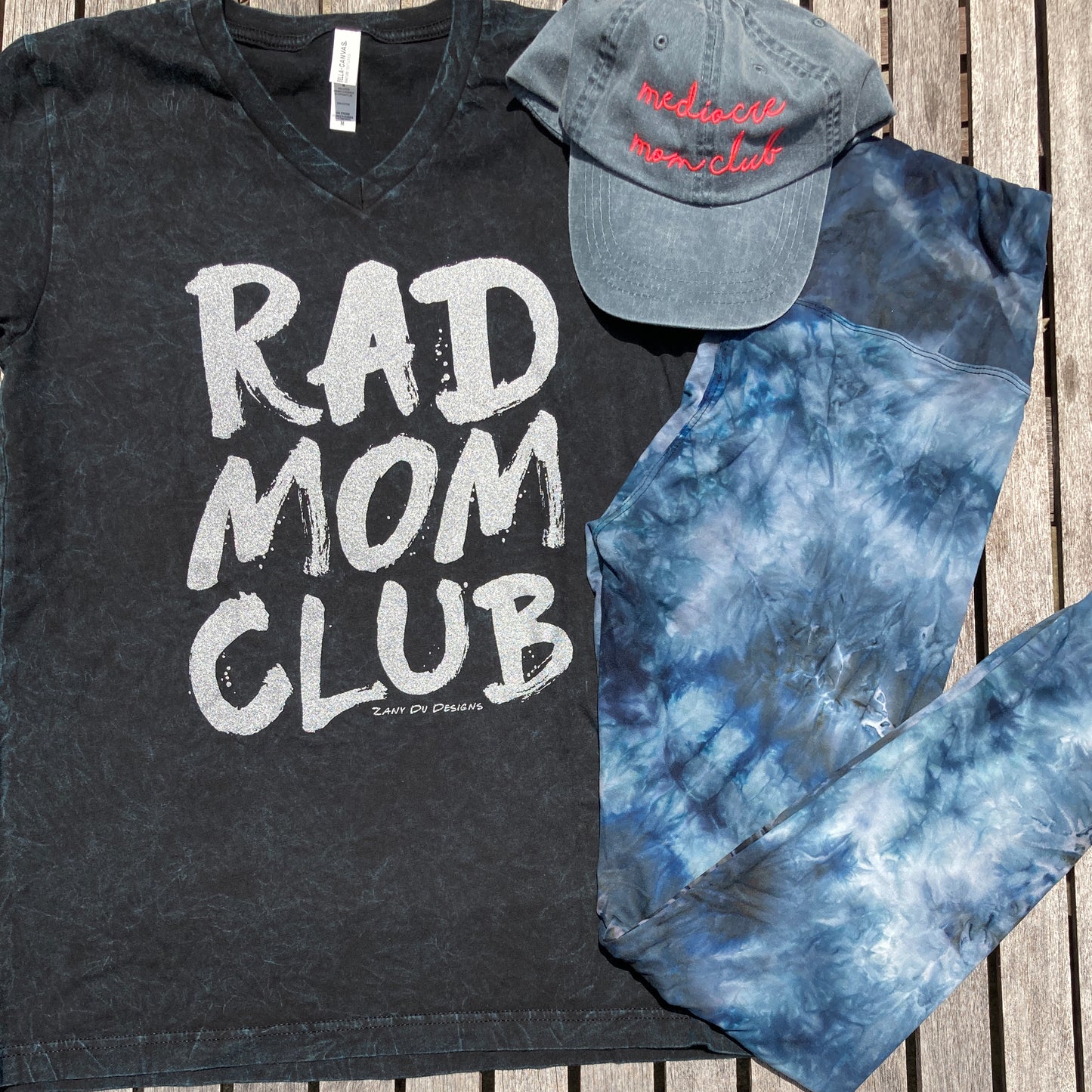 Rad mom acid wash vnck tee with the writing saying, "RAD MOM CLUB" in white font - Rad - Mom