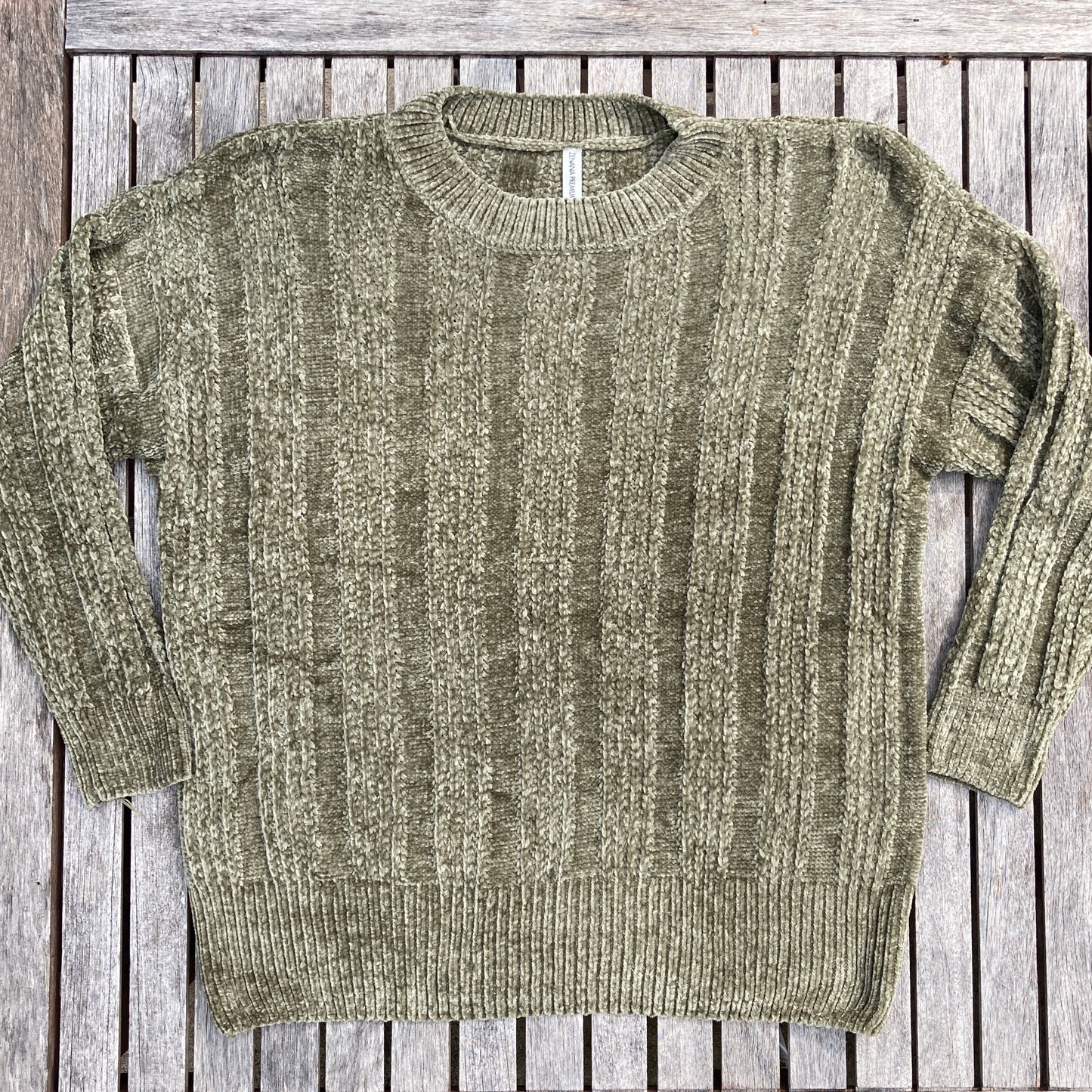 Olive Green Chenille Cable Knit Sweater