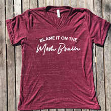 Graphic maroon marble tee “blame it on the mom brain” new mom, motherhood, Mother’s Day , gift, mom life