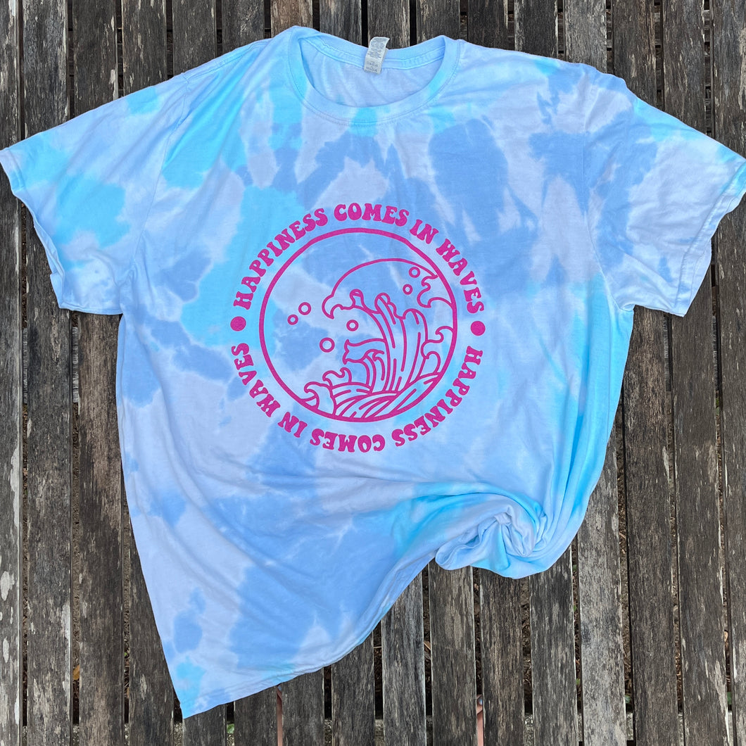 Happiness Comes in Waves Blue Unisex Soft TIE DYE Tee Mom
