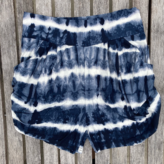 Navy and White Tie Dye Shorts