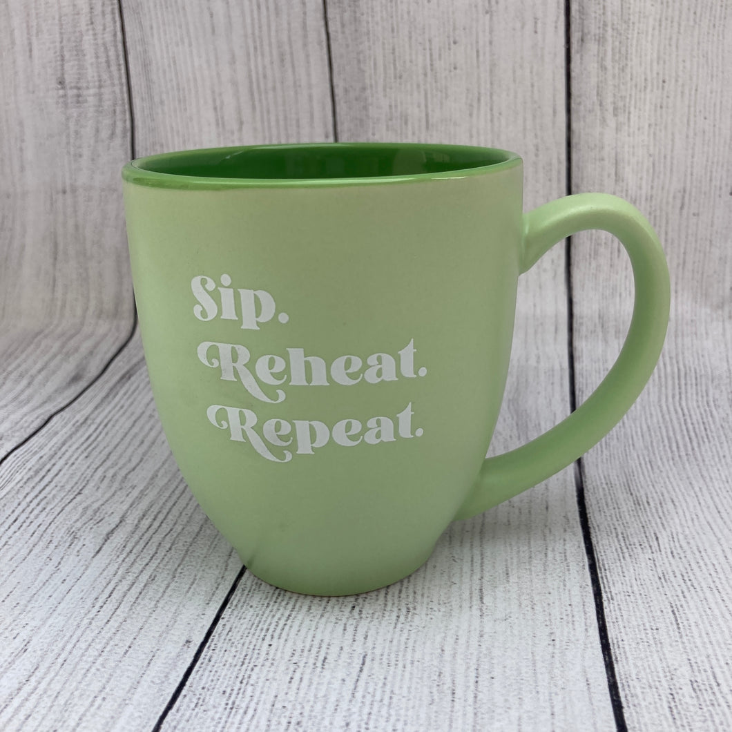 Sip. Reheat. Repeat. Lime Green Ceramic Bistro Mug