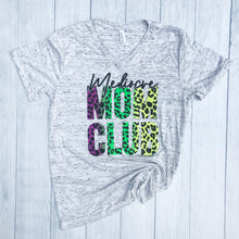 marble grey tee that says, "Mediocre MOM CLUB" The MOM CLUB section has purple, green, and yellow cheetah print - hot mess mom - mother's day - gift - okay mom - animal print - cheetah print - 