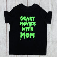 Black graphic tee shirt, "Scary Movies With Mom" Green Slime Font - Halloween - Toddler - October - Creepy