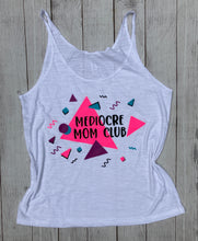 Tank top - 90's - Retro - Tank top with writing, "Mediocre Mom Club" Pink, Purple, and Blue font colors.