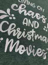 Living on Chaos and Christmas Movies Silver Glitter Tee