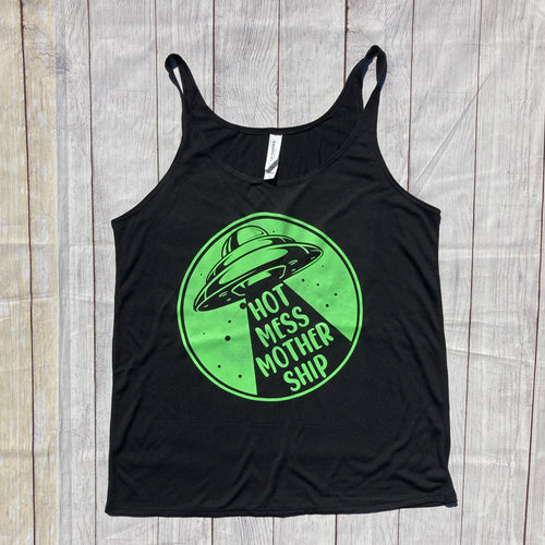 Hot Mess Mothership Neon Green TANK Mom