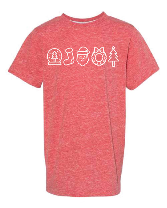 Holiday Illustrated Santa Snow Globe Melange YOUTH Tee