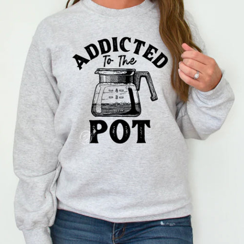 Addicted to the Pot Coffee Pun Funny Tee New